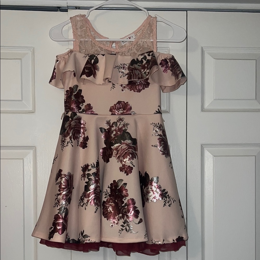 Beautees Red and Brown Pleated Cold Shoulder Sundress